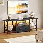 Small TV Stand with LED Lights, Entertainment Center with 2 Fabric Drawers and Mesh Shelves, Media TV Console Table for TVs up to 50 Inches, for Living Room, Bedroom, Black DS11DBB - Image 2