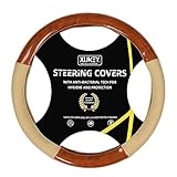 AUTOXBERT Wood Grain Microfiber Leather Steering Wheel Cover Universal Fit for 14 1/2-15 inch Comfortable Safe Grip, Non-Slip, Breathable and Odorless Steering Wheel Covers (Beige)