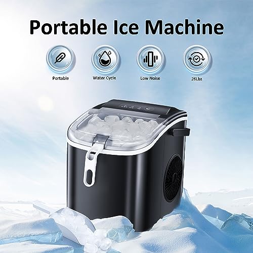 Antarctic Star Countertop Ice Maker Portable Ice Machine, Basket Handle,Self-Cleaning Ice Makers, 26Lbs/24H, 9 Ice Cubes Ready in 6 Mins, for Home Kitchen Bar Party (Black) - Thumbnail 2