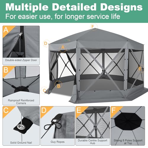 Image of COBIZI 15x15ft Extra Large Pop-Up Gazebo Canopy Tent with Mosquito Netting, Spacious Easy Set-Up Screened Shelter, Durable Outdoor Pavilion with Ground Stakes, Perfect for Patio, Backyard, and Lawn
