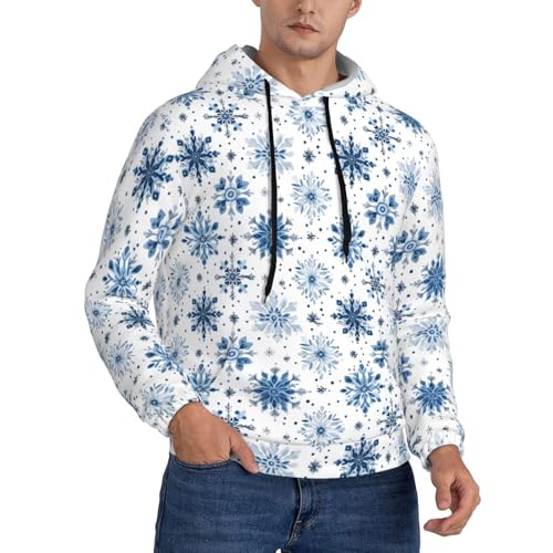 Hoodies For Men - Blue Snowflakes Print Long Sleeve Casual Men'S Hoodies & Sweatshirts Pullover With Pocket