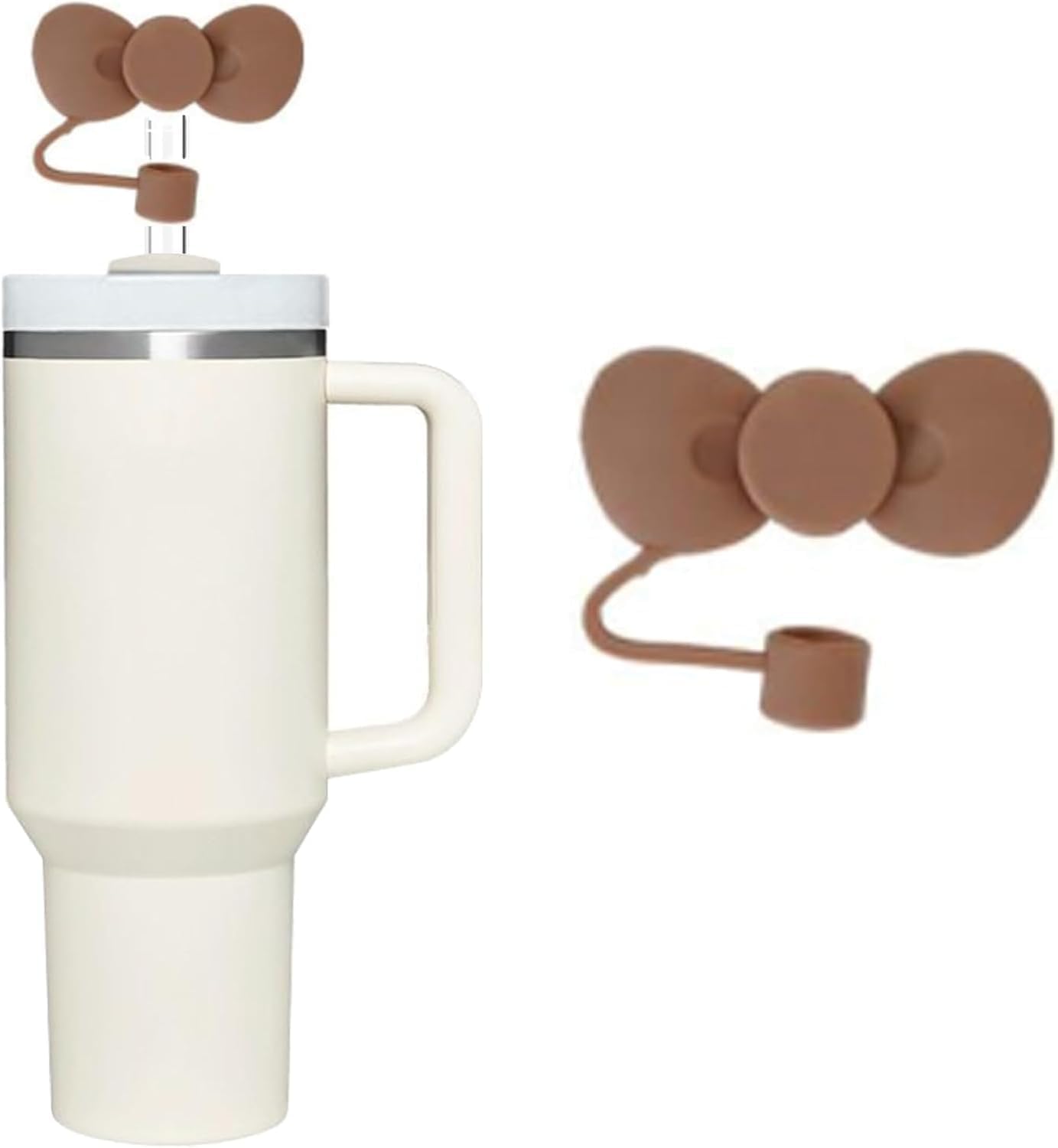 2Pcs Brown Bow Silicone Straw Cover for 10mm Covers Cap for Stanley Cup Accessories