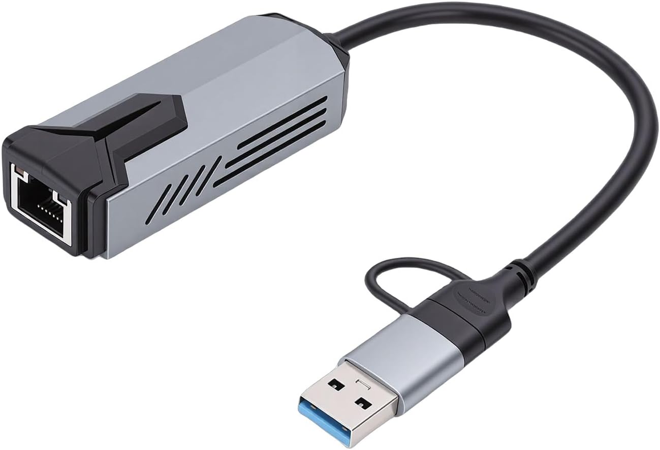 Naroote USB C and USB A to Ethernet Adapter, 5Gbps High Speed RJ45 Network Converter, Network Adapter with Aluminum Alloy Casing, for Laptop, Tablet & OS
