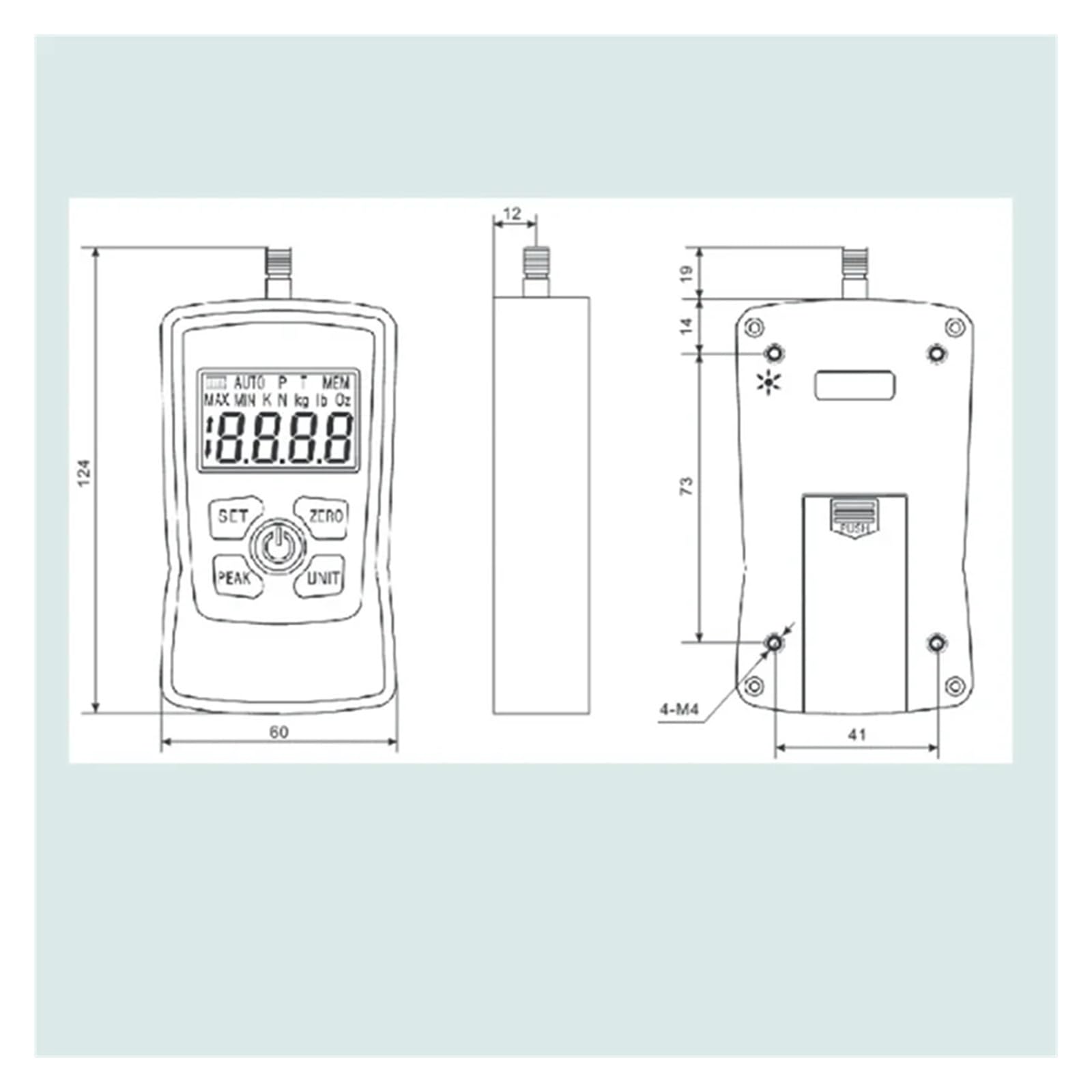 Dinamómetro portátil digital de 500 N con pantalla LCD for la enseñanza de física mecánica en laboratorios escolares. Varias pruebas(100N/10kg)