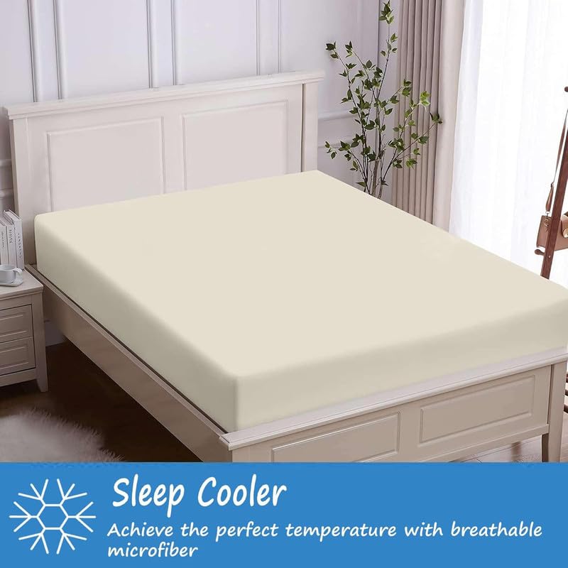 KANCHI DECOR Zipper Fitted Bedsheet – 1 Piece Premium Microfiber Sheet Only, Ultra Soft & Breathable, 10" Inch Extra Deep Pocket with 6-Sided Secure Coverage, Ivory | Double Bed (78x48) Inch 3