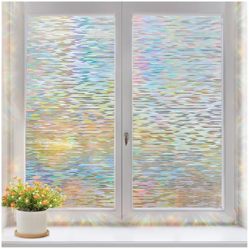 DOWELL Window Privacy Film, Rainbow Film Stained Glass 3D Decorative, Anti UV Window Decals, Removable Static Cling Glass Sticker for Home Door, Heat Control, 17.5