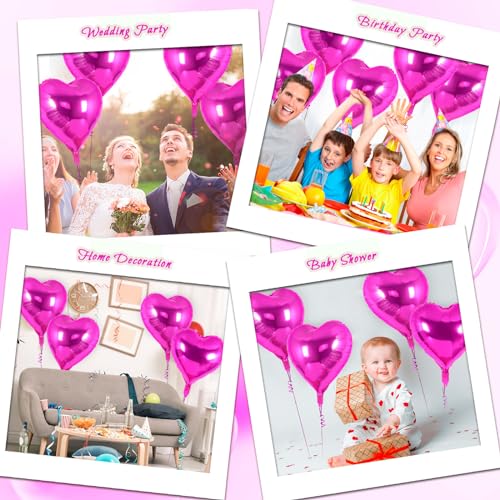 Image of 12 Pcs Rosered Heart Balloons,18 Inch Heart Foil Balloons Love Balloon Valentine Balloon for Birthday Party Wedding Engagement Party Baby Shower Valentine Day Decorations