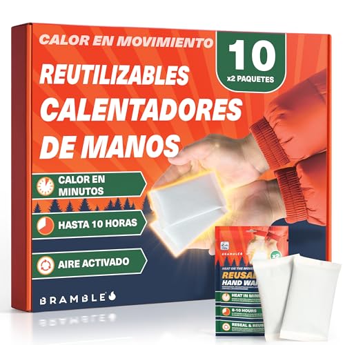 BRAMBLE 20 Calentadores de Manos Reutilizables (10 Pares, 8 Horas de Calor Durante 10 Días) - Hand Warmer Almohadillas Calientamanos