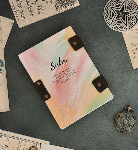 Image of Sabr Motivational Diary with Lock | 5x7 Inch Handmade Journal for Women & Men | Vintage Travel Notebook with Quote | Recycled Paper Writing Journal for Daily Notes & Gifts