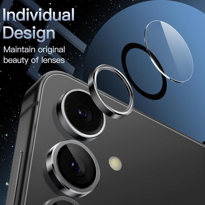 Image of Upgraded Camera Lens Frame Glass for Samsung Galaxy S24 FE 5G Camera Lens Protector and Aluminum Alloy Rings - Black,