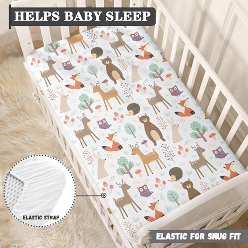 Image of Forest Cute Animals Fitted Crib Sheet Nature Woodland Friends Standard Crib Mattress Fitted Sheet Multicolor Baby Toddler Bed Mattress Sheets for Boys Girls 28 inchx52 inch