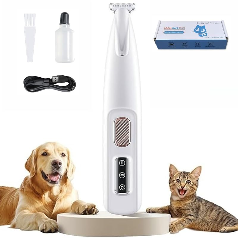 DoggyKings™ 3 in 1 Electric Dog Trimmer, Pet Paw Trimmer with LED Light, Cordless Low Noise Pet Hair Clipper Rechargeable, Small Grooming Shaver for Cat's Eyes Face Ears Feet Rump Around (White)