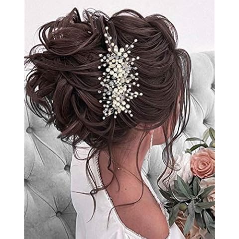 Unicra Bride Wedding Hair Vine Silver Pearl Bridal Headband Rhinestone Headpiece Hair Accessories for Bridesmaid and Women Cover
