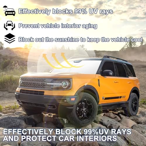Image of Windshield Sun Shade for 2021-2026 Ford Bronco Sport| Fully Covered Foldable Front Window Sun Visor| 310T Polyester| UV Heat Insulation Protection| Outdoor Camping (Not for Bronco Model)
