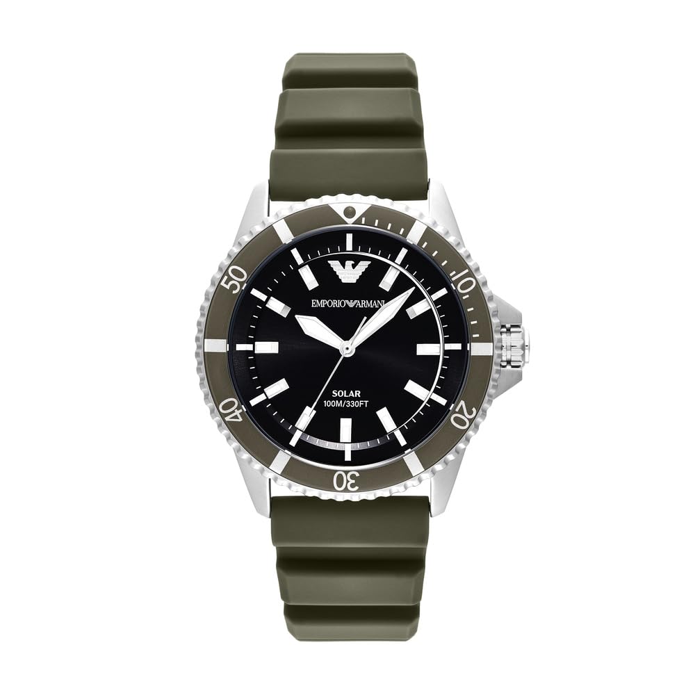 Emporio Armani Multicolored World Explorer Solar-Powered Three-Hand Green Silicone Watch