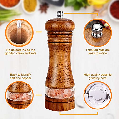 Salt and Pepper Grinder Set, Wooden Salt and Pepper Mill with Adjustable Coarseness Ceramic Core - Image 2