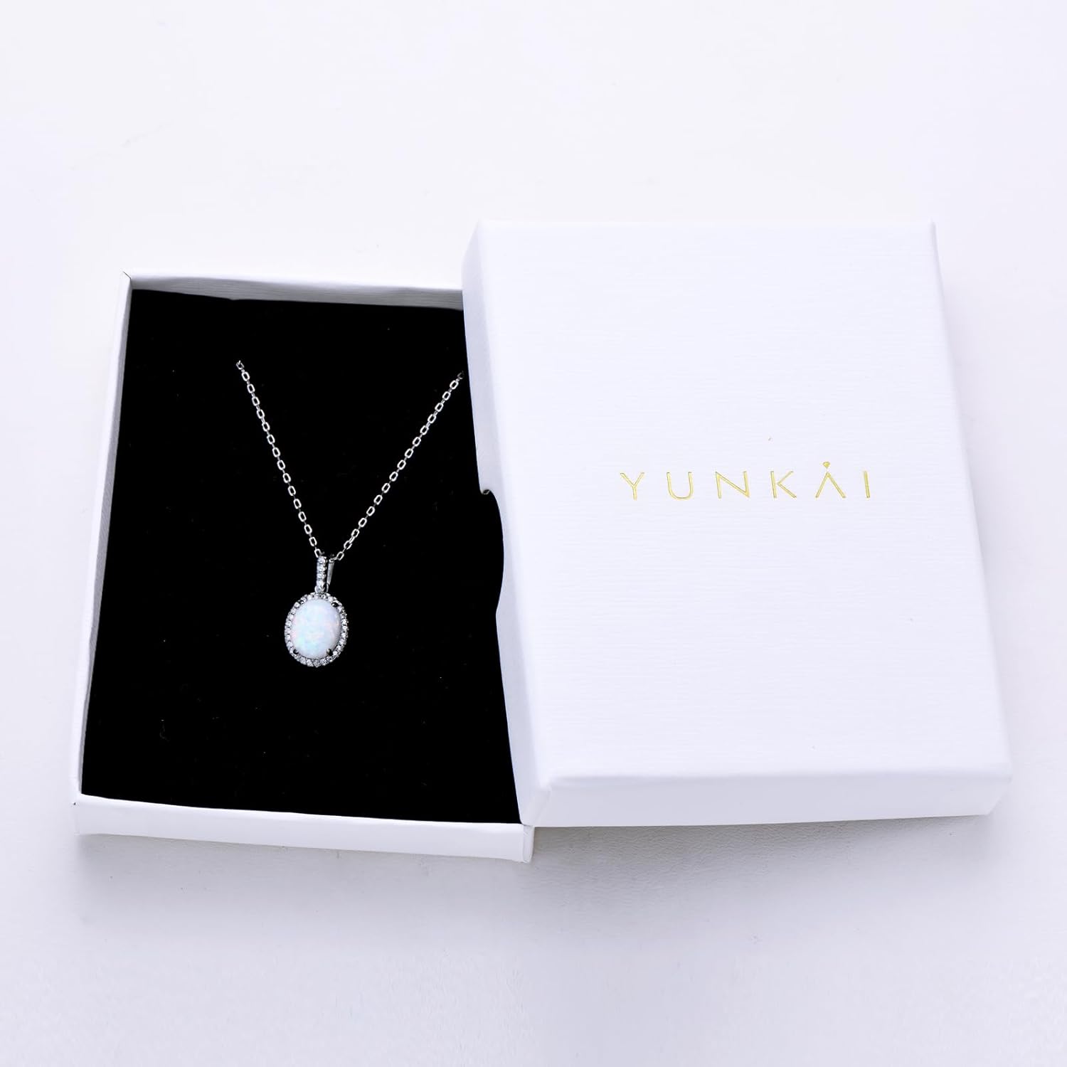 YUNKAI 14K White Gold Plated Opal Necklace for Women, 925 Sterling Silver Dainty Pendant Necklace Simple Round Oval Pear opal October Birthstone Jewelry Gift for Her Mom Birthday Christmas - Image 5