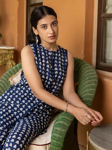 Image of FIORRA Women's Navy Blue Cotton Printed Co-ord Set