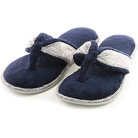 EUROPEAN SOFTEST Women's Flip Flop Slippers with Cozy 80-D High-Density Memory Foam Slipper Summer Breathable House Shoes with Non Skid Indoor Outdoor Sole (7-8, Navy Blue) Cover
