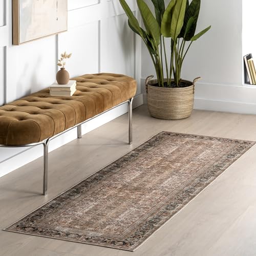 Alfombra runner nuLOOM Splashguard 2'6" x 8' marrón y verde