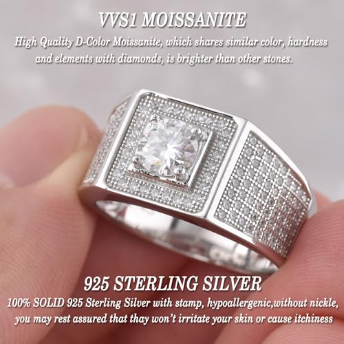 D Color VVS1 Mens Moissanite Wedding Band 925 Sterling Silver Promise Rings For Him Round Cut Eternity Engagement Size 8-133