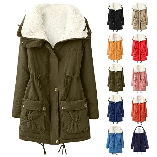 Kubbon Women's Winter Coats Mid Length Thick Warm Jackets Faux Lamb Wool Lined Parka Coats Casual Sherpa Outwear with Pocket3