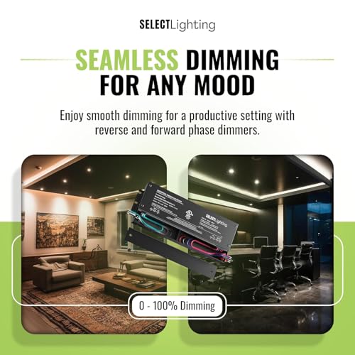 Image of SELECT Lighting 300W 12V Dimmable LED Driver, 4-in-1 ELV /MLV /TRIAC /0-10V, UL Listed Class 2 Power Supply, IP65 Waterproof Transformer for LED Strip & Tape Lights