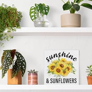 Spring summer decor sunflowers sunshine wood block sign farmhouse home desk table shelf decoration spring gift  urban country home decor