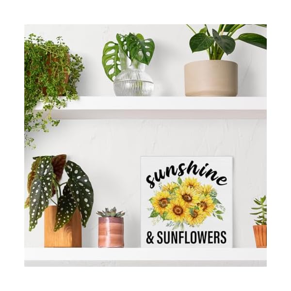 Spring summer decor sunflowers sunshine wood block sign farmhouse home desk table shelf decoration spring gift  urban country home decor