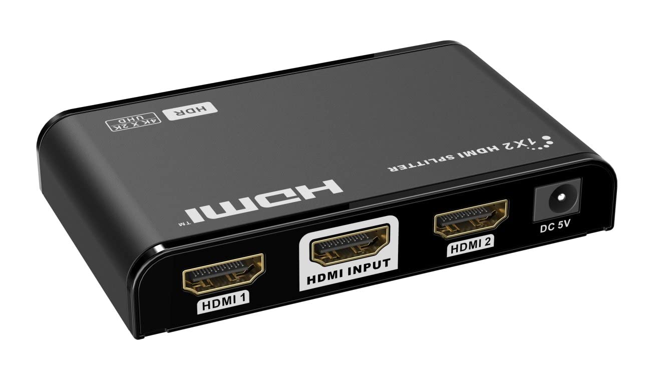PremiumCord 4K HDMI Splitter 1-2 con Alimentatore, Custodia in Metallo, Stato LED, Risoluzione Video UHD 4K 2160p 60Hz, Full HD 1080p, 3D, HDCP, Nero