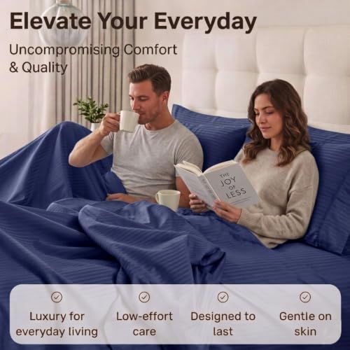 Image of Living Roots Glace Cotton 180 TC Single Bedsheet with 1 Pillow Cover |Single Size 60 x 90 Inches |Soft, Breathable & Durable |Fits Mattress up to 4 Inches |No Colour Bleeding (Navy Blue)