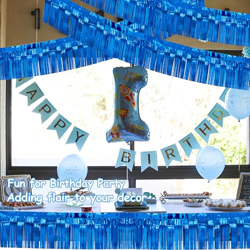 Image of 4 Packs Total 39 Ft Parade Floats for Trailer Car, Blue Foil Fringe Garland Tinsel Streamers Hanging Backdrop Banner Table Skirts for 4th of July Graduation Homecoming Wedding Birthday Party Decor
