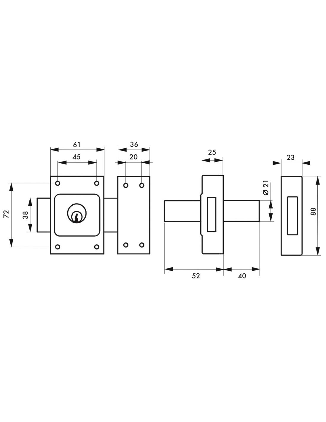THIRARD - Verrou Double Entrée Etendard pour Porte d'Entrée Vitrée - Cylindre Laiton 40 mm - Ø 21 mm - Acier - 3 Clés Plates Crantées - Hauteur 88 mm - Largeur 61 mm - Epoxy Bronze