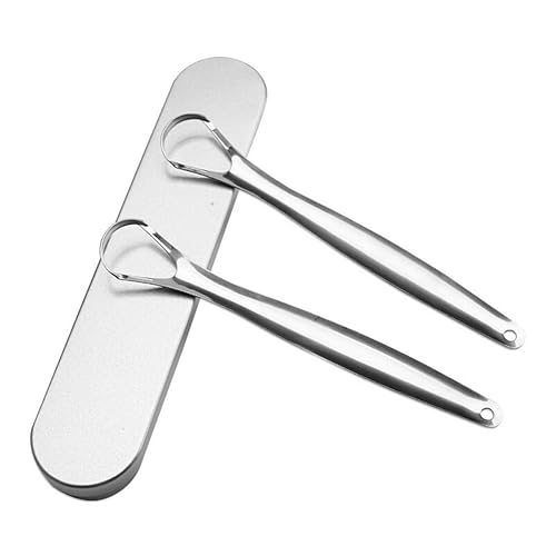Limpiador de lengua, raspador de lengua para cuidado de higiene bucal, raspadores de lengua con funda de transporte para adultos (acero inoxidable)