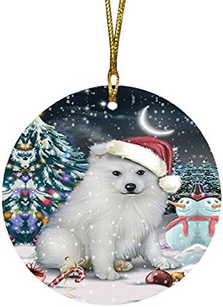 Have a Holly Jolly American Eskimo Dog Round Flat Ornament - Pet Decorative Hanging Ornaments for Christmas X-mas Tree Decorations - 2.75" Round Ceramic Christmas Ornament POR1417