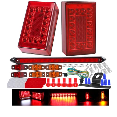 EXERAUO 6' Boat Trailer Lights Kit, Submersible LED Trailer Light Rectangle Stop Turn Tail License Plate Boat Trailer Light kit w/Marker Lights, Wiring Harness, Brake Light Bar