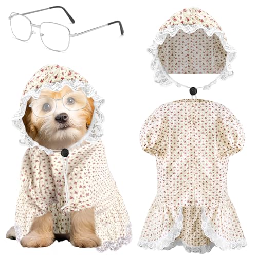 Disfraz para perro abuela 3 piezas 2XL blanco retro