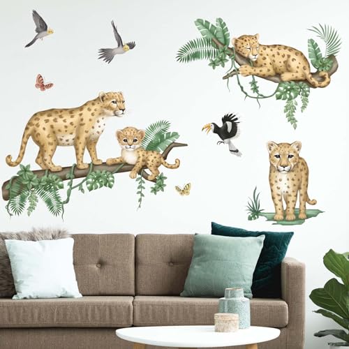 Image of PinkEleph Jungle Animals Leopard Wall Decals - Safari Cheetah Wall Stickers - Baby Nursery Kids Room Daycare Playroom Wall Decor, Large