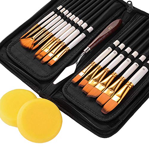 Gobesty Pinceau de Peinture, 15 pinceaux pour Artiste Professionnel en Acrylique avec grattoir et éponge pour Aquarelle, Huile