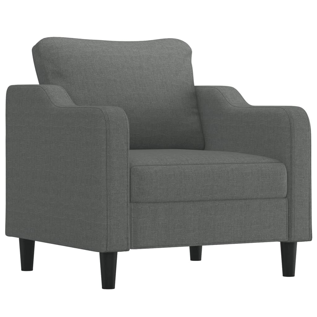 Ciemnoszary fotel z taboretem z materiału 60 cm, wyściełany podłokietnikiem i oparciem, zajmuje mało miejsca do salonu, pokoju gościnnego, pokoju młodzieżowego i biura, relaksujący do salonu