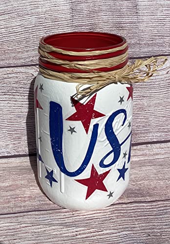 Patriotic Mason Jar Centerpiece | Handmade 4th of July Decor | Stars and Stripes USA Tiered Tray Accent - Image 2