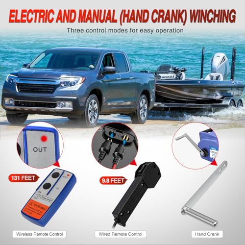 Nilight Boat Trailer Winch 3500 lbs Portable Electric Boat Winches 12 V DC Marine Winch with Synthetic Rope Remote Control Hand Crank Power-in Freewheel Waterproof Winch for Boat Trailer Towing, Blue by Nilight - Used condition - Image 4