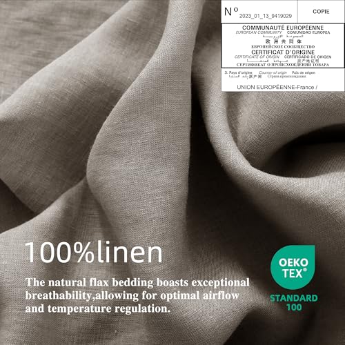 Image of EVERLY Linen Queen Size Sheets Set,100% French Washed Pure Linen Bed Deep Pocket Sheets,4Pieces(1Flat Sheet,1Fitted Sheet,2Pillowcases) Suitable for Hot Sleepers,180GSM Natural Linen Bedding Set