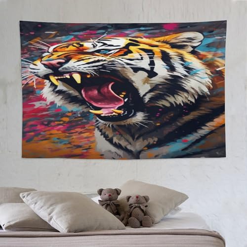 Tapisserie tigre PAZZK 150x230cm grand format imprimée en 3D pour décoration murale