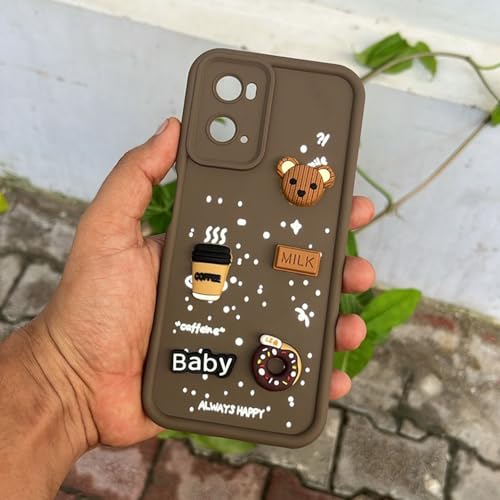 Image of Pikkme Back Cover for Oppo A76 / Oppo A96 / Oppo A36 | Cute Fun Cartoon 3D Bear Silicone Full Body Protection Bumper Case (Brown)