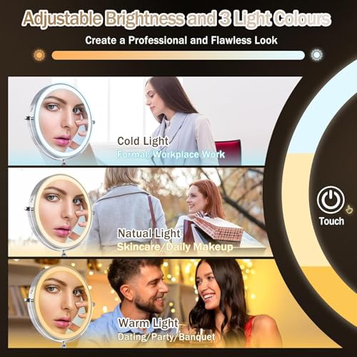 Amelar 20X Wall Mounted Makeup Mirror USB Rechargeable LED 3 Color Lights Two Sided 8 Inch Magnifying Mirror Touch Switch Intelligent Shutdown 360° for Bathroom Hotel (Silver) - Cosy Home Interiors Amelar 20X Wall Mounted Makeup Mirror USB Rechargeable LED 3 Color Lights Two Sided 8 Inch Magnifying Mirror Touch Switch Intelligent Shutdown 360° for Bathroom Hotel (Silver) - Image 4