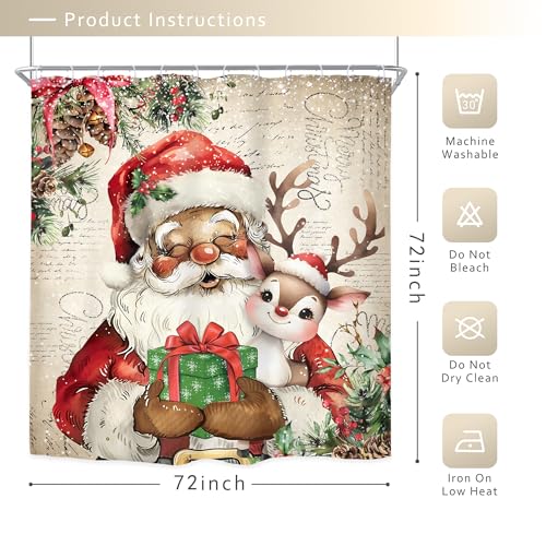 Image of Christmas Santa Claus Merry Xmas Black Bathroom Shower Curtain Set
