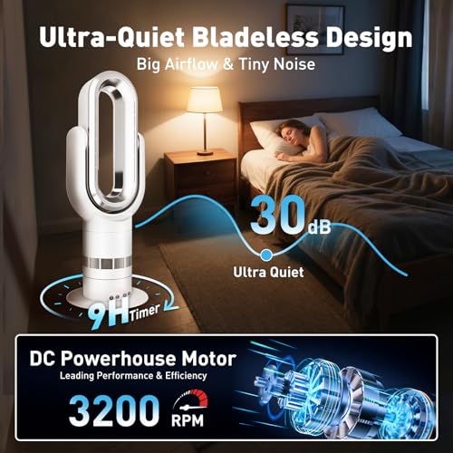 Image of Xcity QG660 Bladeless Tower Fan, 2-in-1 Cooling Fan & Space Heater, Remote & Touch Control, 10 Cooling + 3 Heating Modes, Ultra-Quiet DC Motor for Bedroom & Home Office