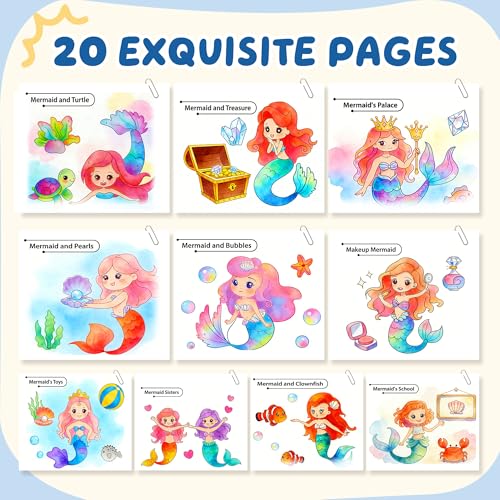 YPLUS Paint with Water Books for Toddlers, Watercolor Painting Paper Gift for Kids Ages 1-3, 2-4, 4-6, Art Craft Gift for Drawing with Brush Christmas Stocking Stuffers for Kids Toddler - Mermaid — view 4