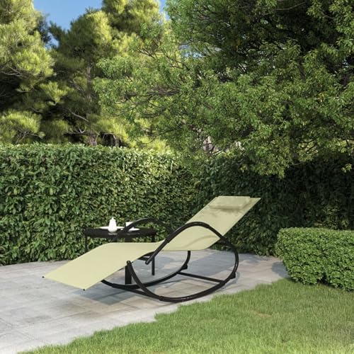 Vopese Tumbona Mecedora de Acero y textilene Crema Tumbona de Jardín, para Exterior Ideal terrazas, Patios, Jardines, Playa